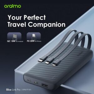 Oraimo Slice Link 10000mAh 12W Fast Charge 3 In 1 Portable Power Bank With Built-in Lightning & Type-C & Micro USB Cable