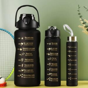 3 Pieces Motivational Sports Bottle, BPA-Free Sports Bottle
